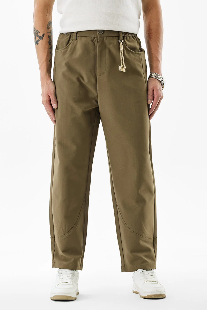 سنيتش Olive Solid Relaxed Casual Trousers