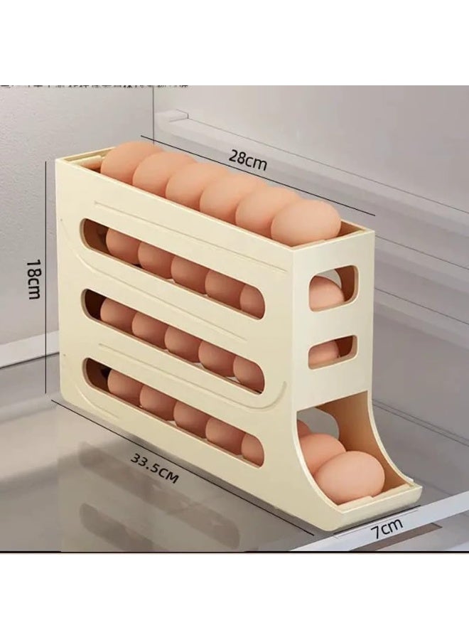 HZYH Egg Holder for Fridge, Automatic Scrolling Egg Rack Dispenser, Space-Saving Large Capacity Egg Organizer for Kitchen Storage (Beige) - Image 4