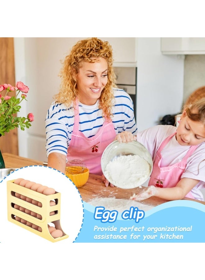 HZYH Egg Holder for Fridge, Automatic Scrolling Egg Rack Dispenser, Space-Saving Large Capacity Egg Organizer for Kitchen Storage (Beige) - Image 5