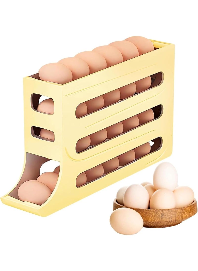 HZYH Egg Holder for Fridge, Automatic Scrolling Egg Rack Dispenser, Space-Saving Large Capacity Egg Organizer for Kitchen Storage (Beige) - Image 1