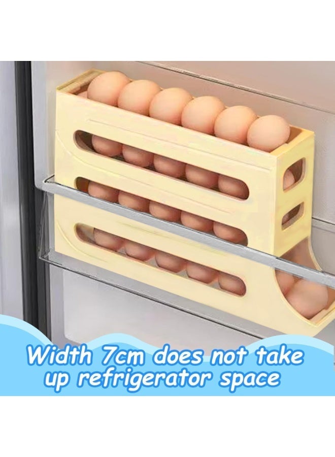 HZYH Egg Holder for Fridge, Automatic Scrolling Egg Rack Dispenser, Space-Saving Large Capacity Egg Organizer for Kitchen Storage (Beige) - Image 2