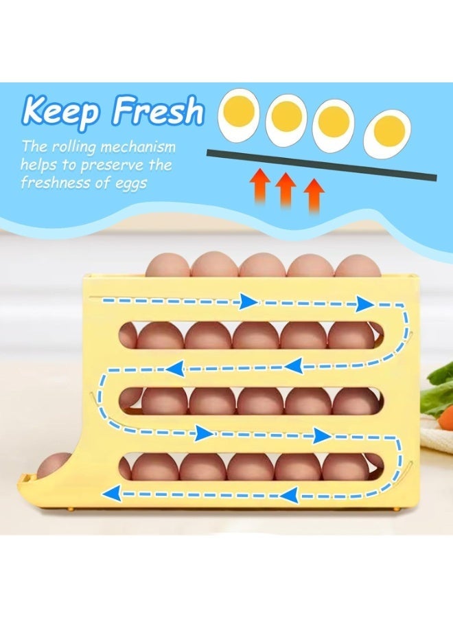 HZYH Egg Holder for Fridge, Automatic Scrolling Egg Rack Dispenser, Space-Saving Large Capacity Egg Organizer for Kitchen Storage (Beige) - Image 3