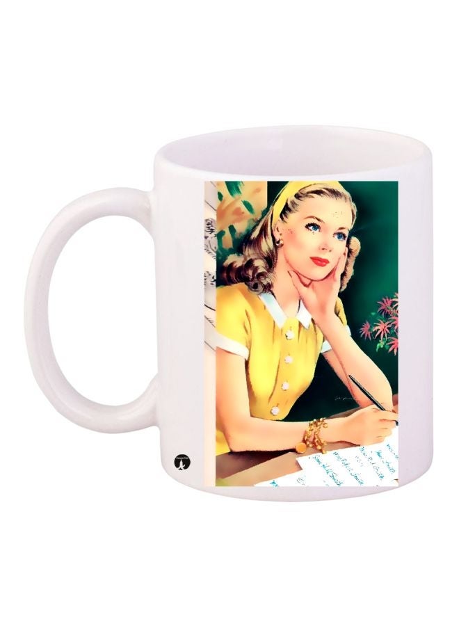 RYN Girl Printed Coffee Mug White/Yellow/Green 11ounce