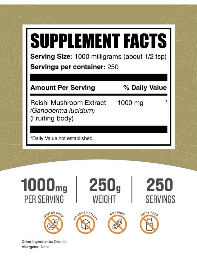 BulkSupplements.com Reishi Mushroom Extract Powder - Reishi Mushroom Powder, Supplement for Overall Well-Being - Gluten Free, 1g per Serving, 250g (8.8 oz) (Pack of 1) - Image 2
