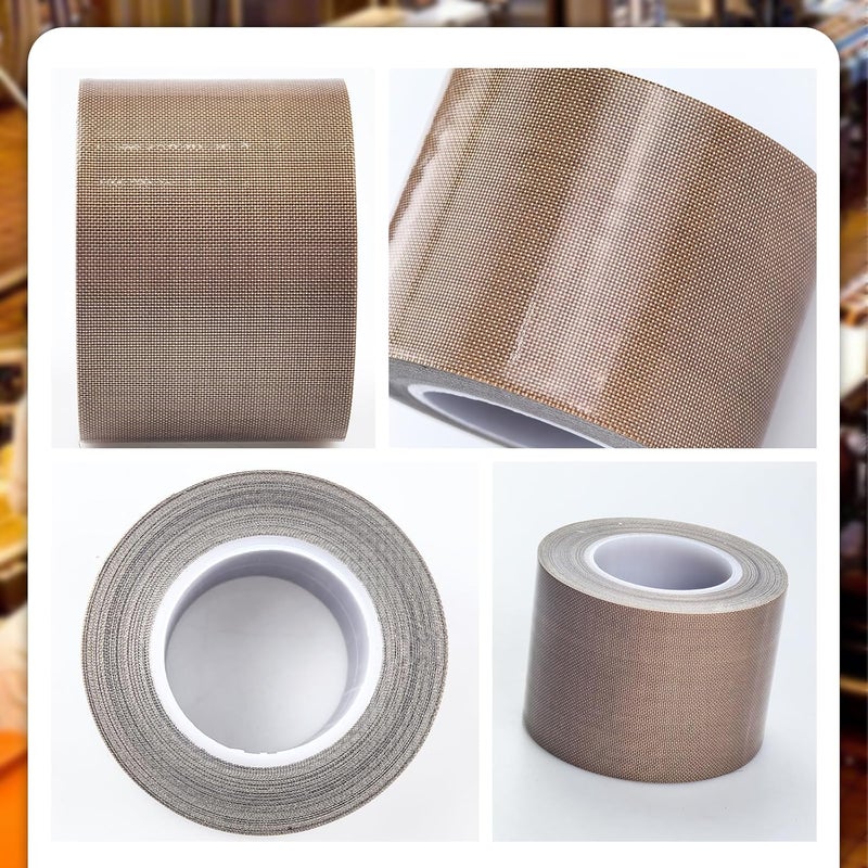 فلاين شريط تفلون عالي الحرارة، 0.25 مم × 50 مم × 10 م، شريط تفلون لاصق PTFE للخشب/الخزائن/الأثاث، شريط قماش زجاجي تفلون متين لآلة الختم الفراغي النبضي/الختم الحراري/الاستخدام الصناعي - Image 3