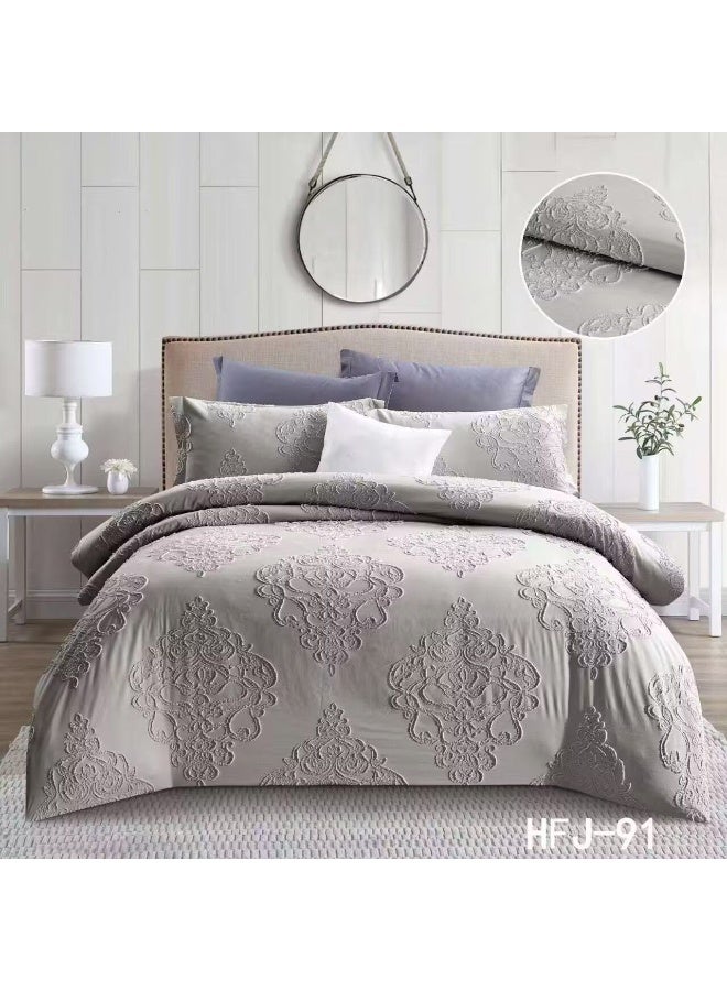 6-Piece King Size Tufted Comforter Set with Fixed Filling – Soft Cotton Embroidered Bedding, Fitted Sheet 200x200cm & 4 Pillowcases
