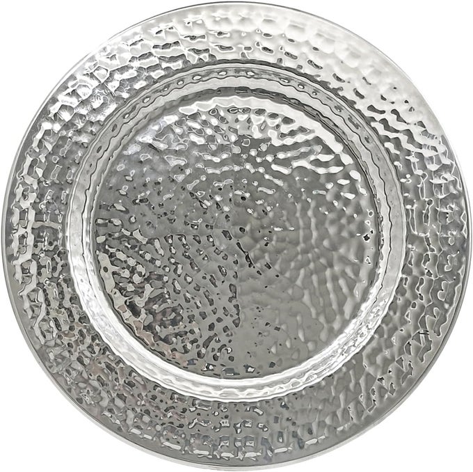 13INCH STAINLESS STEEL HAMMERED CHARGER PLATES SILVER DINNER PLATE CHARGERS SET OF 6 ROUND SERVER WARE