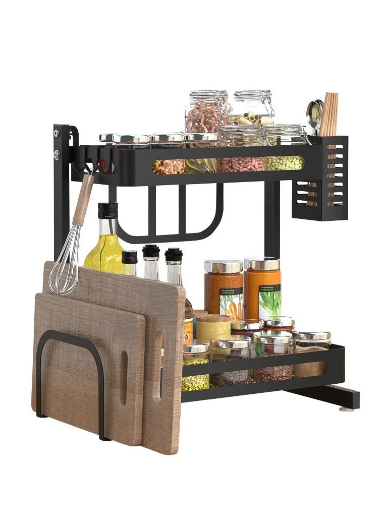 2-Tier Bathroom Countertop Organizer, Stainless Steel Kitchen Rack Organizer Counter Storage Shelf，Black  - Image 2