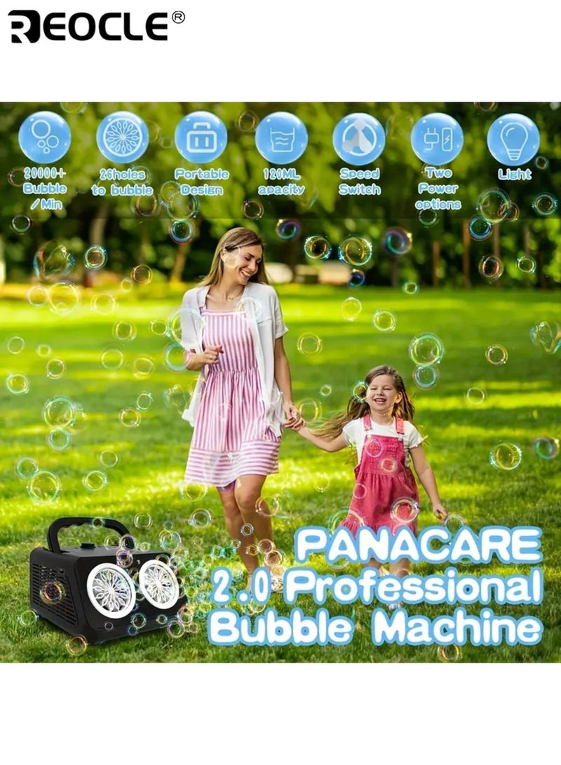 REOCLE Automatic Bubble Blower Machine with 20000+ Bubbles Per Minute Output High Capacity Bubble Maker with Portable Design for Kids Parties Pets Outdoor Play - Image 2