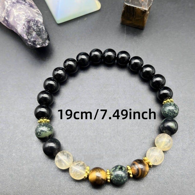 Gui Yi Qi Xing Natural Stone Bracelet Tiger Eye Crystal Black Obsidian Beaded Bracelet Unisex Fashion Jewelry - Image 2