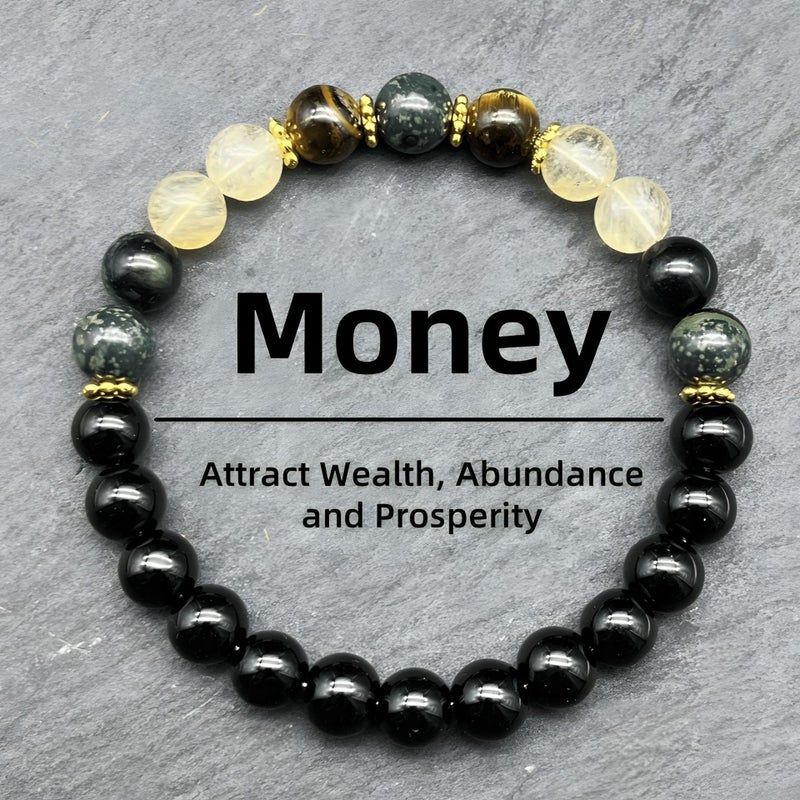 Gui Yi Qi Xing Natural Stone Bracelet Tiger Eye Crystal Black Obsidian Beaded Bracelet Unisex Fashion Jewelry - Image 1