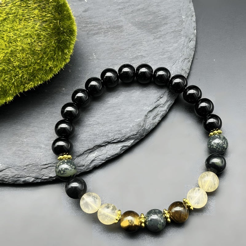 Gui Yi Qi Xing Natural Stone Bracelet Tiger Eye Crystal Black Obsidian Beaded Bracelet Unisex Fashion Jewelry - Image 4