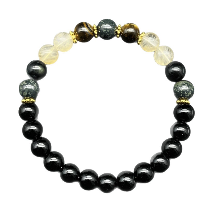 Gui Yi Qi Xing Natural Stone Bracelet Tiger Eye Crystal Black Obsidian Beaded Bracelet Unisex Fashion Jewelry - Image 5