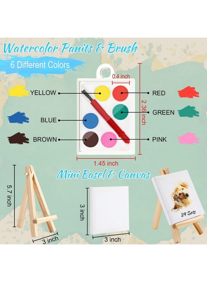 Zhengmy Zhengmy 24 Set Watercolor Paint Art Party Favors Mini Paint Sets Canvas Tote Bags Goodie Bags 3'' x 3'' Canvas Panel with Wooden Easel Set for Easter Sip and Party  - Image 3