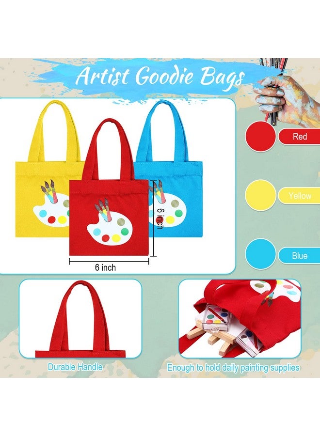 Zhengmy Zhengmy 24 Set Watercolor Paint Art Party Favors Mini Paint Sets Canvas Tote Bags Goodie Bags 3'' x 3'' Canvas Panel with Wooden Easel Set for Easter Sip and Party  - Image 4