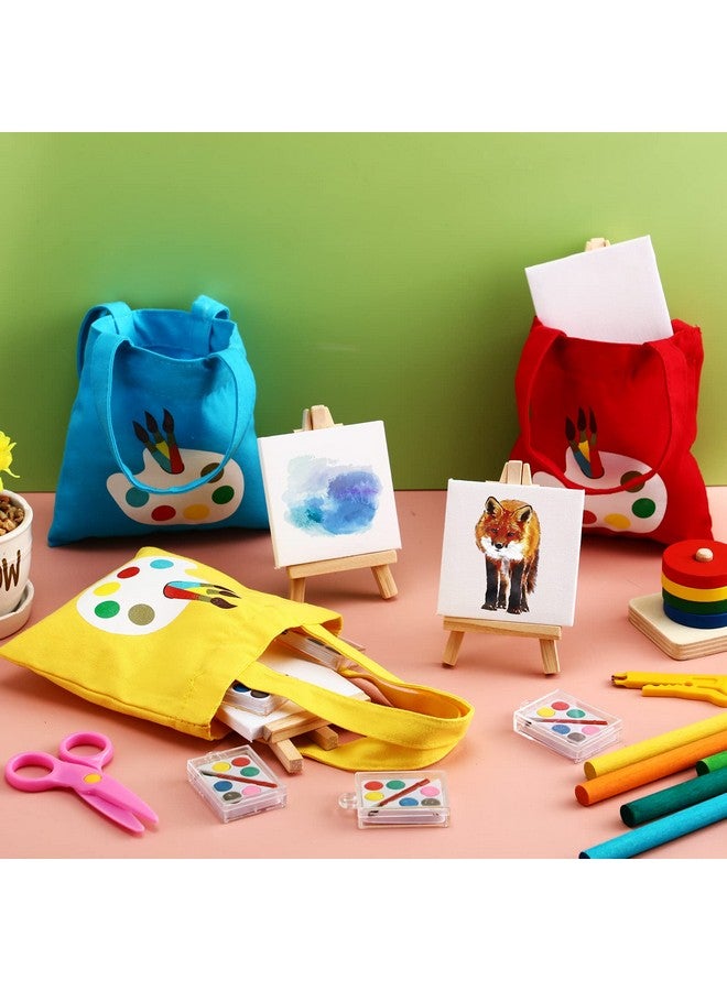 Zhengmy Zhengmy 24 Set Watercolor Paint Art Party Favors Mini Paint Sets Canvas Tote Bags Goodie Bags 3'' x 3'' Canvas Panel with Wooden Easel Set for Easter Sip and Party  - Image 2