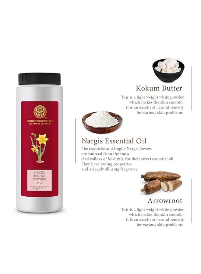 Forest Essentials Silken Dusting Powder Nargis | Natural Body Powder with Nargis Essential Oil | Corn Starch with Cocoa Butter | Leaves Skin Fresh, Soft & Fragrant - Image 3