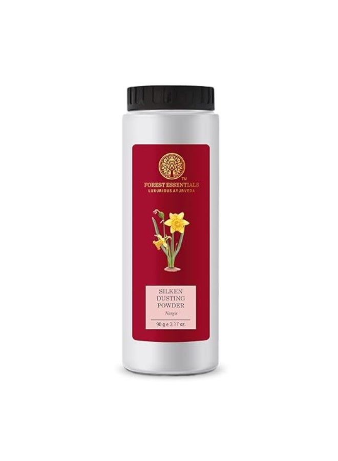 Forest Essentials Silken Dusting Powder Nargis | Natural Body Powder with Nargis Essential Oil | Corn Starch with Cocoa Butter | Leaves Skin Fresh, Soft & Fragrant - Image 1