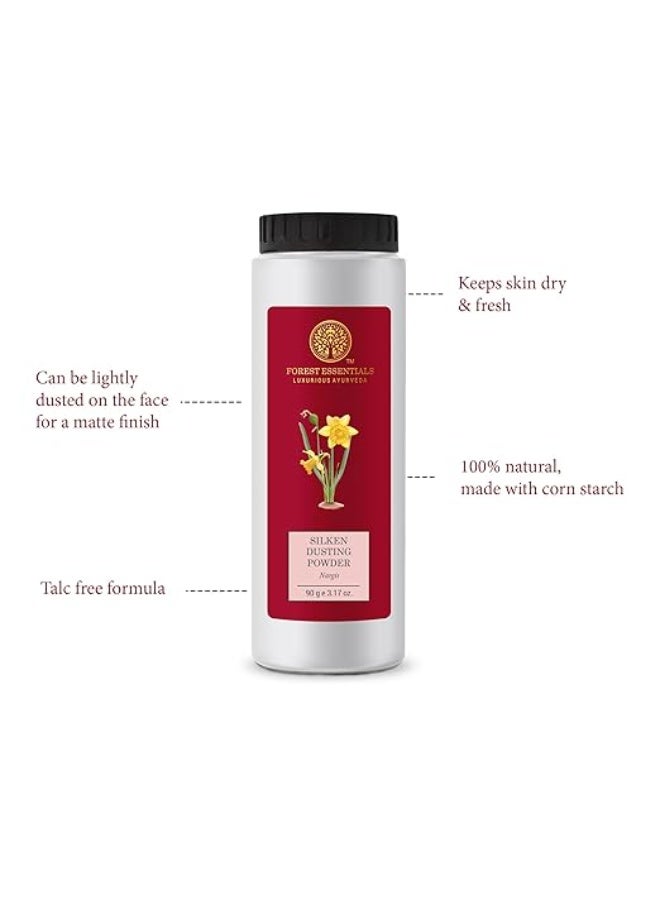 Forest Essentials Silken Dusting Powder Nargis | Natural Body Powder with Nargis Essential Oil | Corn Starch with Cocoa Butter | Leaves Skin Fresh, Soft & Fragrant - Image 2