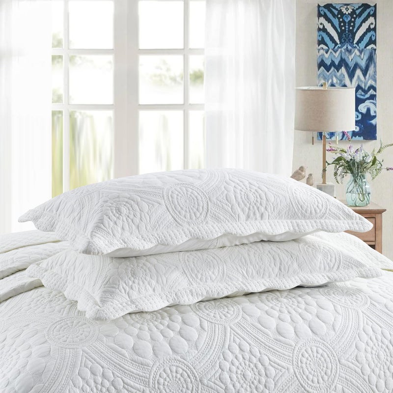MarCielo 100% Cotton Quilt Set - 3-Piece Embroidered Farmhouse Bedspread & Shams, All-Season Breathable Bedding (Tf Bright White,Queen) - Image 2