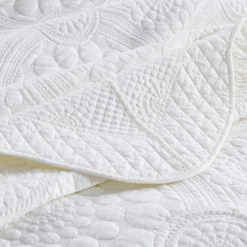MarCielo 100% Cotton Quilt Set - 3-Piece Embroidered Farmhouse Bedspread & Shams, All-Season Breathable Bedding (Tf Bright White,Queen) - Image 3