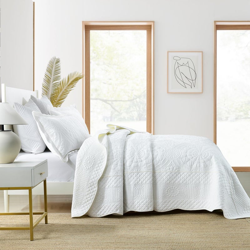 MarCielo 100% Cotton Quilt Set - 3-Piece Embroidered Farmhouse Bedspread & Shams, All-Season Breathable Bedding (Tf Bright White,Queen) - Image 4