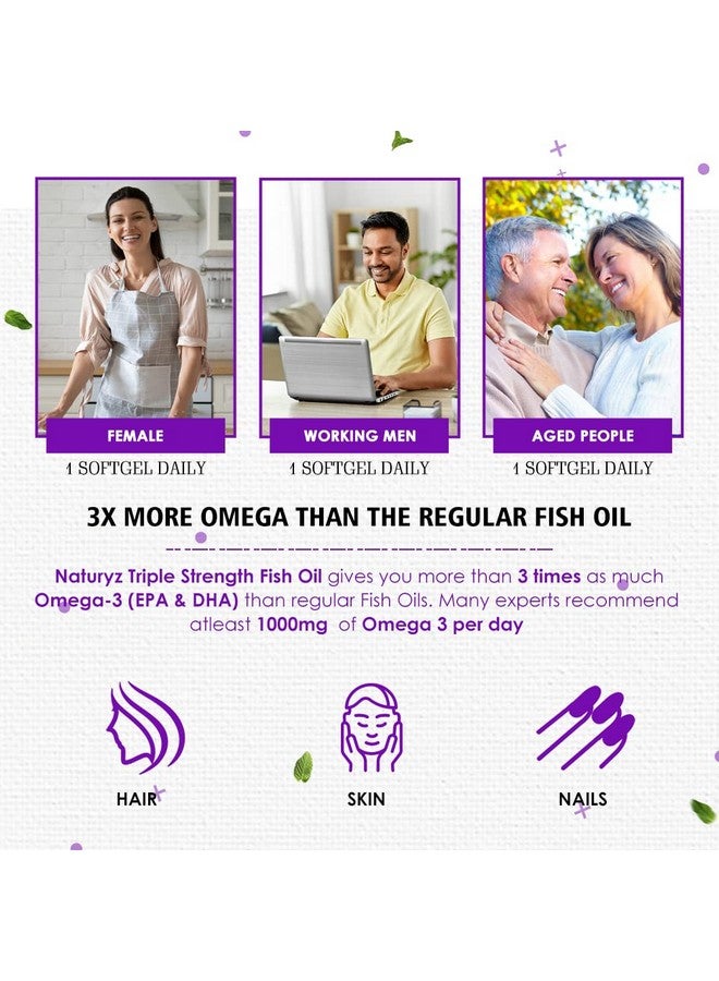 Naturyz Triple Strength Omega 3 Fish Oil with Highest Strength 2450 mg, 60 Capsules, Omega 3-6-9 Per Serving (EPA 1200mg DHA 800mg) Capsules For Men & Women - Image 5