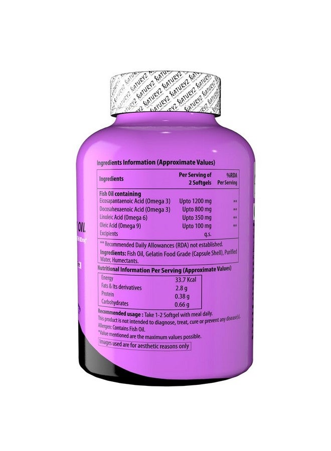 Naturyz Triple Strength Omega 3 Fish Oil with Highest Strength 2450 mg, 60 Capsules, Omega 3-6-9 Per Serving (EPA 1200mg DHA 800mg) Capsules For Men & Women - Image 2