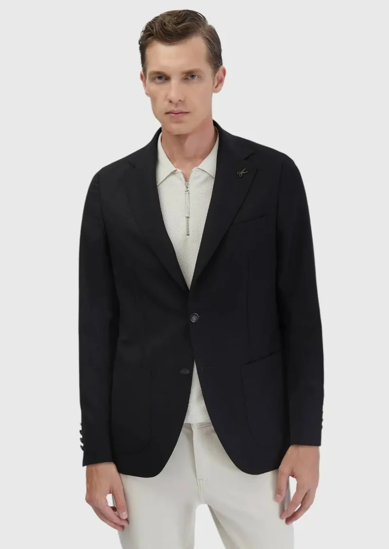 RAMSEY Black Plain Comfort Fit 100% Wool Jacket