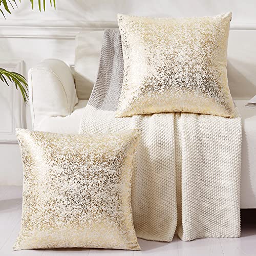 EUCIOR Champagne Throw Pillows 18x18,Gold and White Pillow Covers,Set of 2,Glitter Decorative Velvet Pillow Covers,Solid Color Cushion Covers for Sofa Bedroom Car - Image 1