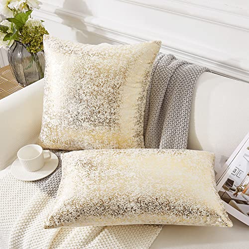 EUCIOR Champagne Throw Pillows 18x18,Gold and White Pillow Covers,Set of 2,Glitter Decorative Velvet Pillow Covers,Solid Color Cushion Covers for Sofa Bedroom Car - Image 2
