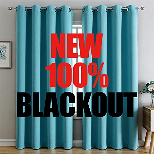 G2000 100 Blackout Curtains for Bedroom Living Room 84 Inches Long Turquoise Room Darkening Window Grommet Thermal Lined Insulated Light Blocking Noise Reducing 2 Panels