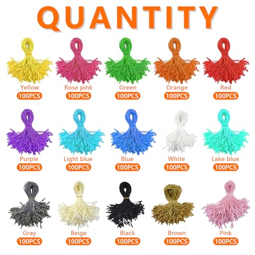 Renashed 1500Pcs 8 inch Hang Tag String Nylon Snap Lock Pin Loop Fastener Hook Ties for Retail Store Clothes Tags, Price Tags, Luggage Label, Shoes Snap Lock, 15 Colors - Image 3