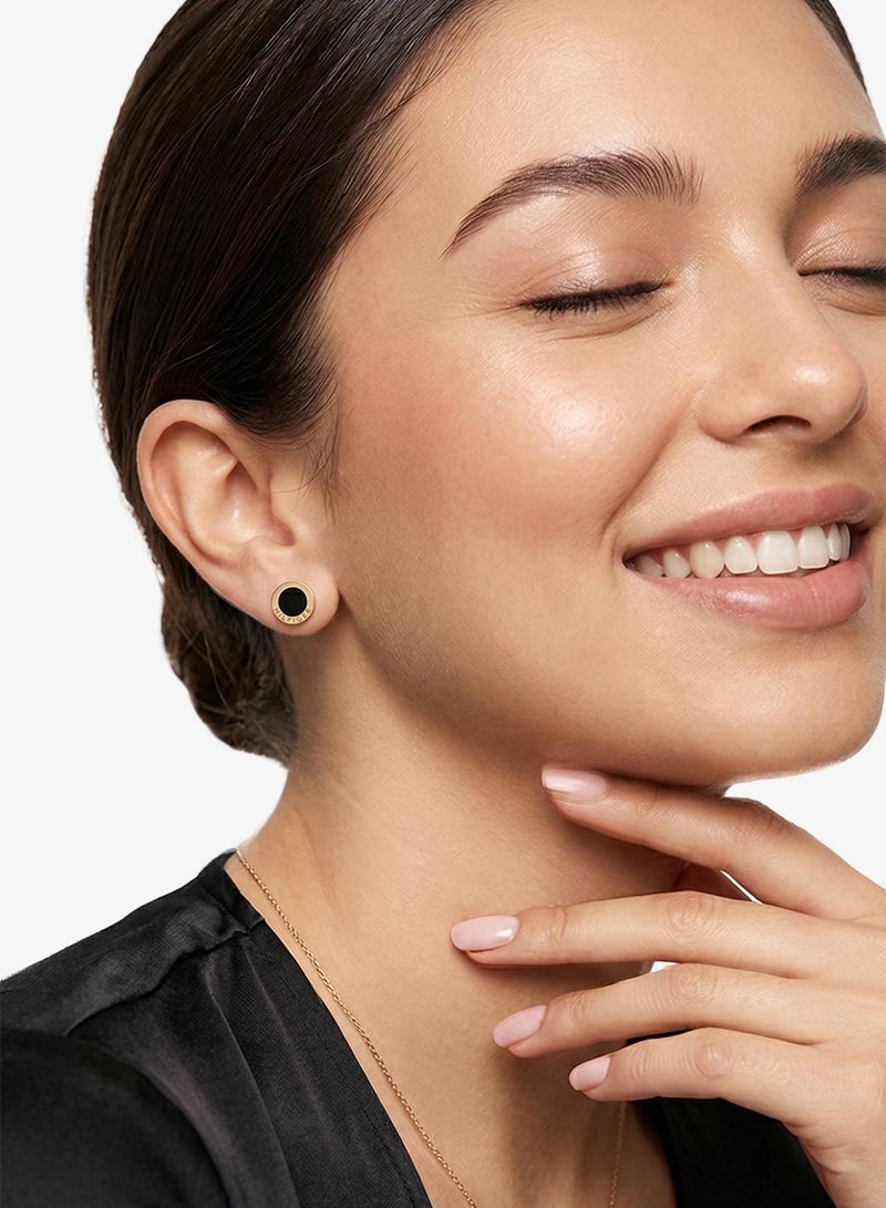 تومي هيلفيغر قرط من الحجر العقيق الأسود من الفولاذ المطلي الأيوني باللون الذهبي - Image 3