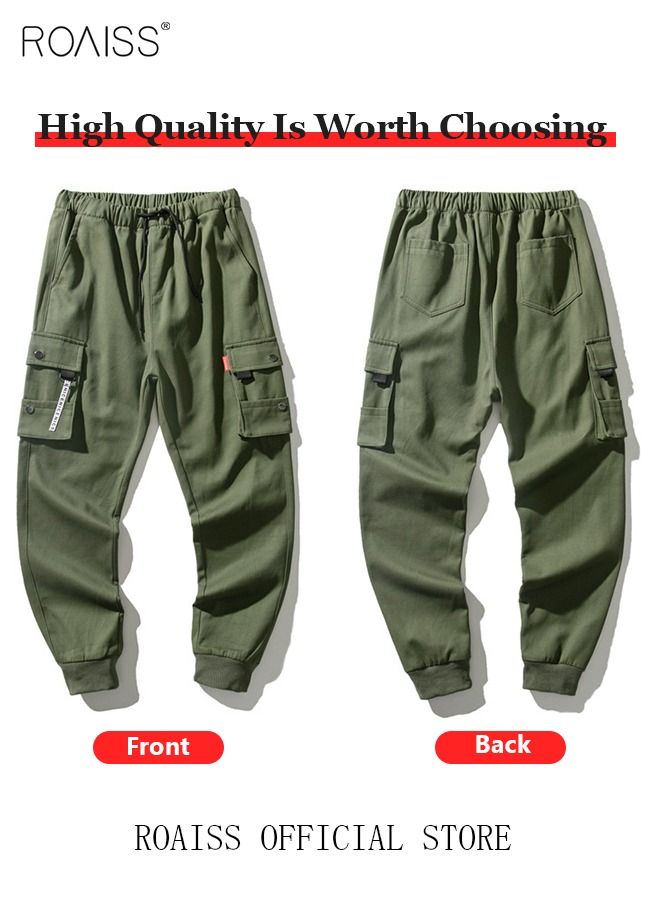 roaiss Men's Cargo Pants Casual Pants Loose Fit Ankle-Tied with Elastic Drawstring Suitable for Various Body Types Casual and Trendy Jogging Pants Comfortable Workout Trousers Multiple Pockets Green  - Image 5