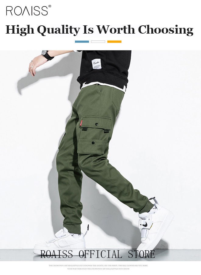 roaiss Men's Cargo Pants Casual Pants Loose Fit Ankle-Tied with Elastic Drawstring Suitable for Various Body Types Casual and Trendy Jogging Pants Comfortable Workout Trousers Multiple Pockets Green  - Image 4