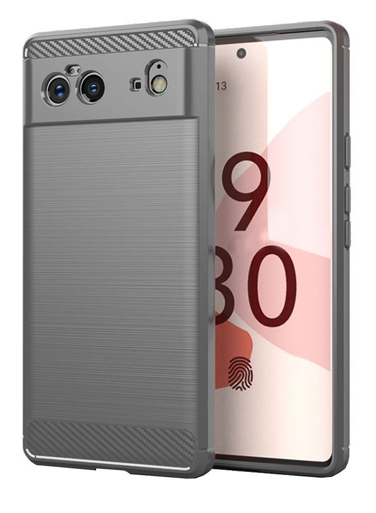 CATANES Google Pixel 6 Case Slim Soft TPU Brushed Carbon Fiber Anti-Fingerprint Shockproof Cover Grey - Image 1