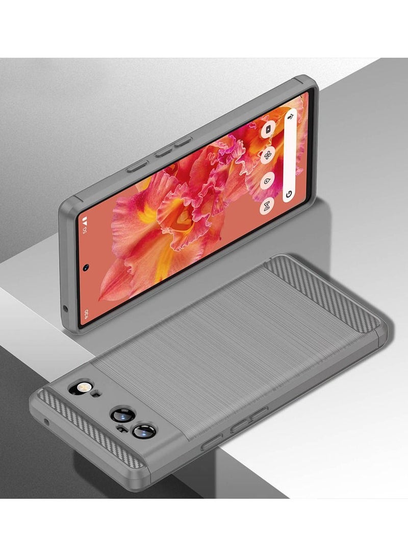 CATANES Google Pixel 6 Case Slim Soft TPU Brushed Carbon Fiber Anti-Fingerprint Shockproof Cover Grey - Image 2