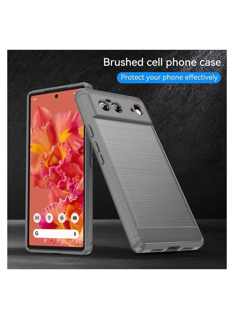 CATANES Google Pixel 6 Case Slim Soft TPU Brushed Carbon Fiber Anti-Fingerprint Shockproof Cover Grey - Image 3