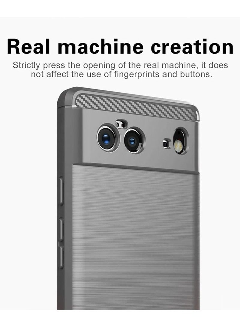 CATANES Google Pixel 6 Case Slim Soft TPU Brushed Carbon Fiber Anti-Fingerprint Shockproof Cover Grey - Image 4