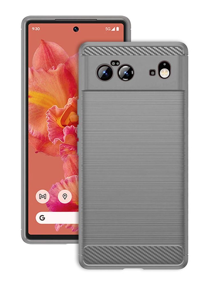 CATANES Google Pixel 6 Case Slim Soft TPU Brushed Carbon Fiber Anti-Fingerprint Shockproof Cover Grey - Image 5