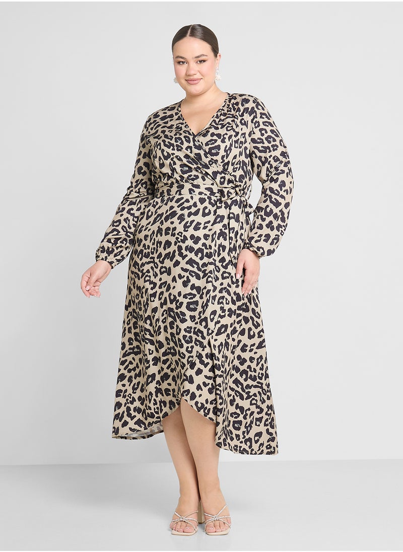 Ginger Plus - Monochrome Leopard Print Midi Dress - Image 1