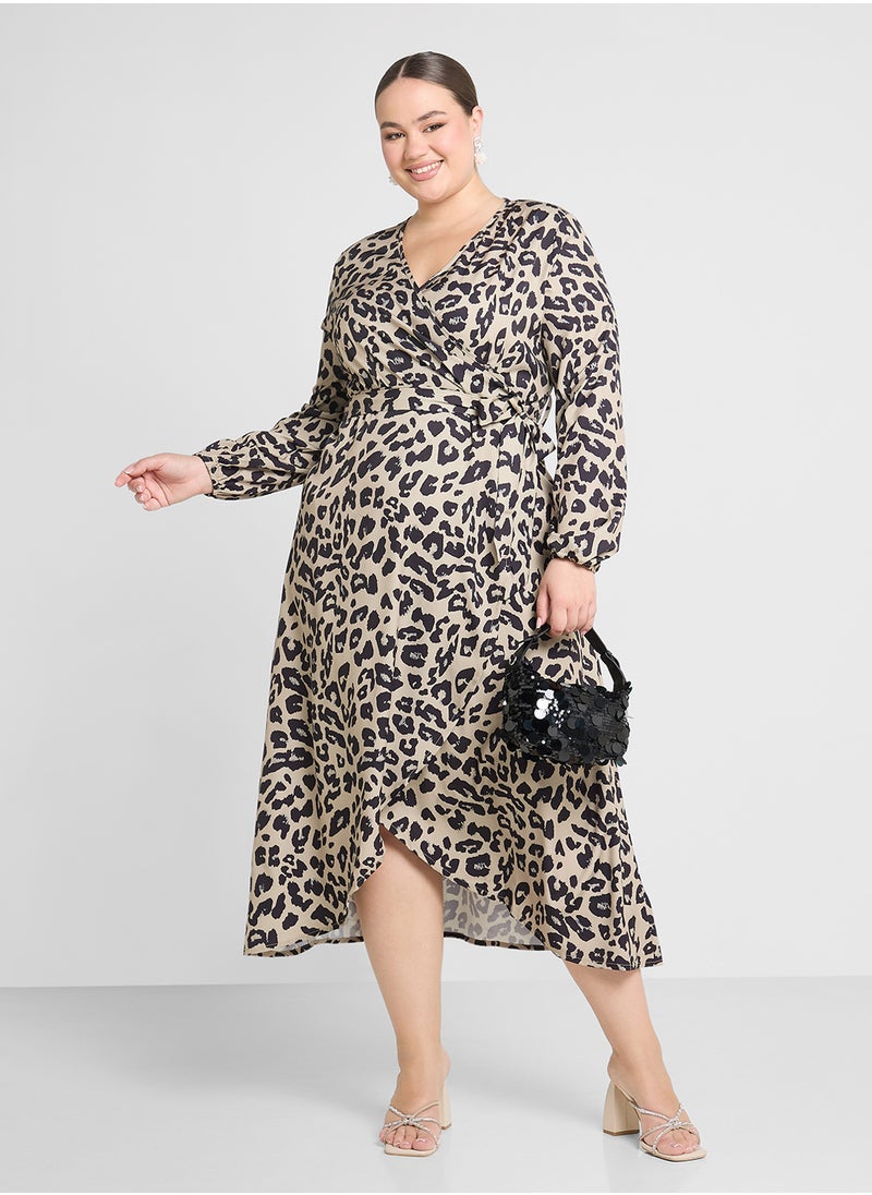 Ginger Plus - Monochrome Leopard Print Midi Dress - Image 1