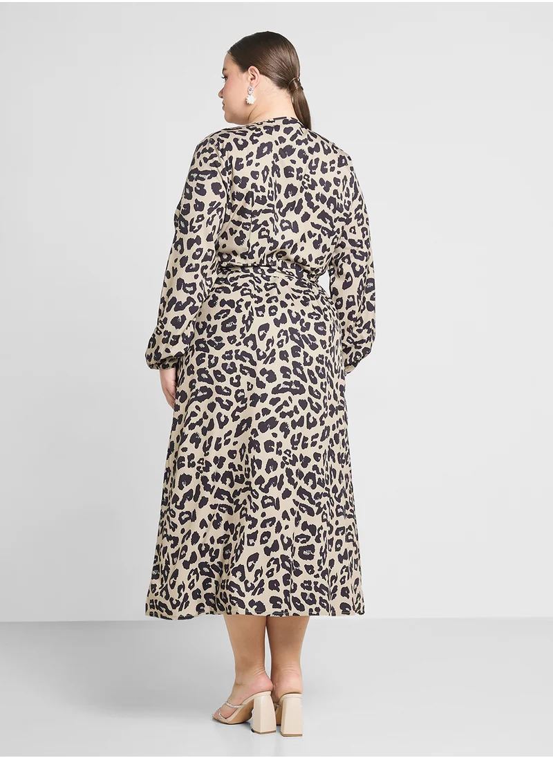 Ginger Plus Monochrome Leopard Print Midi Dress