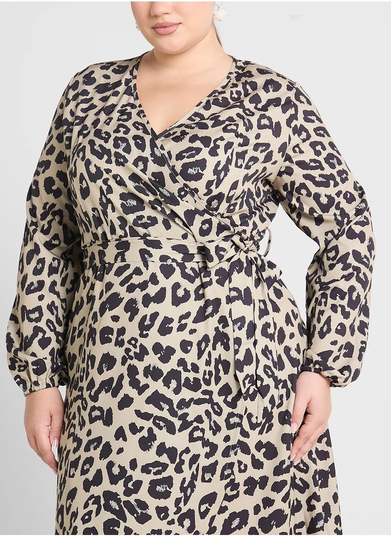 Ginger Plus Monochrome Leopard Print Midi Dress