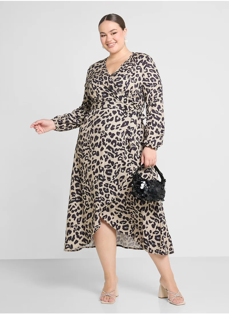 Ginger Plus Monochrome Leopard Print Midi Dress