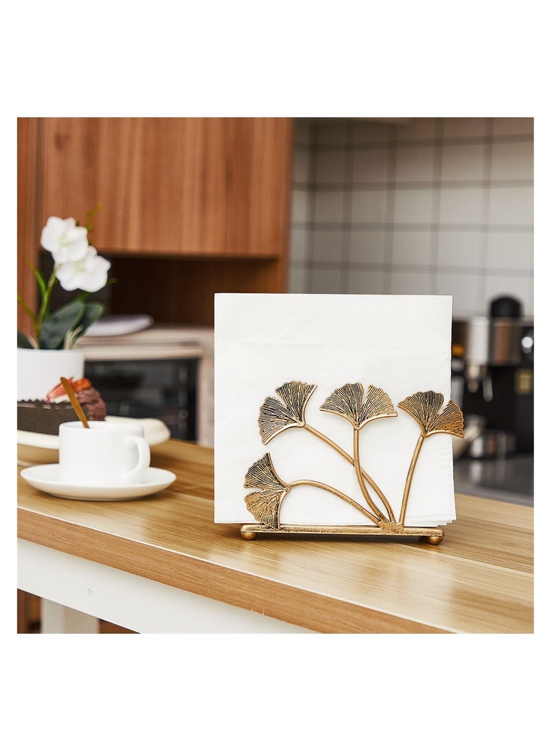 Excefore Metal Napkin Holders, 1 Pcs Modern Napkin Holder with Ginkgo Leaves Design, Heavy Duty Napkin Paper Organizer, Fall Table Decoration Guest Napkin Storage Organizer for Home, Restaurant - Image 5