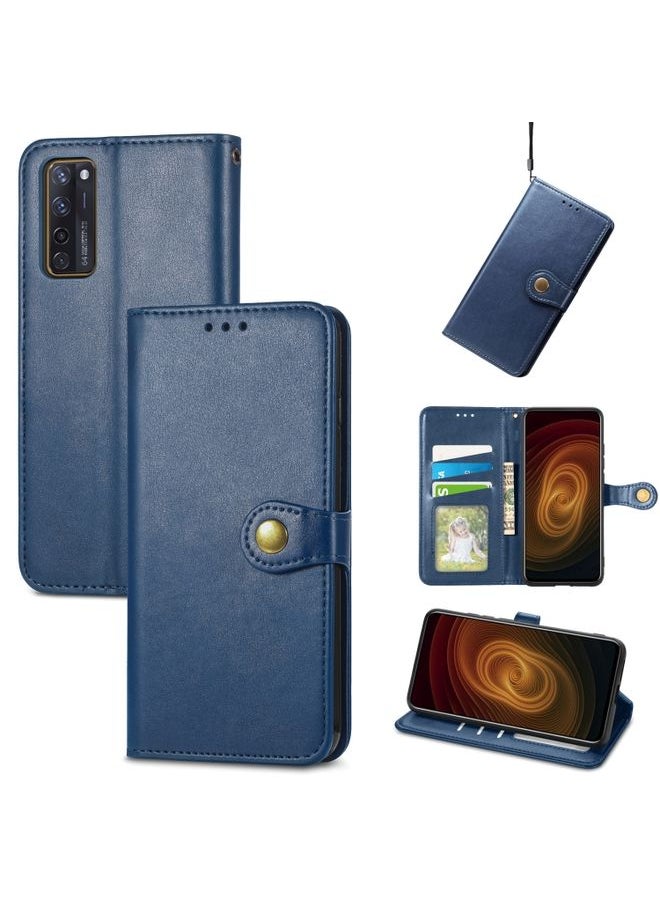 HuHa Case Cover For ZTE Axon 20 5G Solid Color Leather Buckle Phone Case with Lanyard & Photo Frame & Card Slot & Wallet & Stand Function(Blue) 