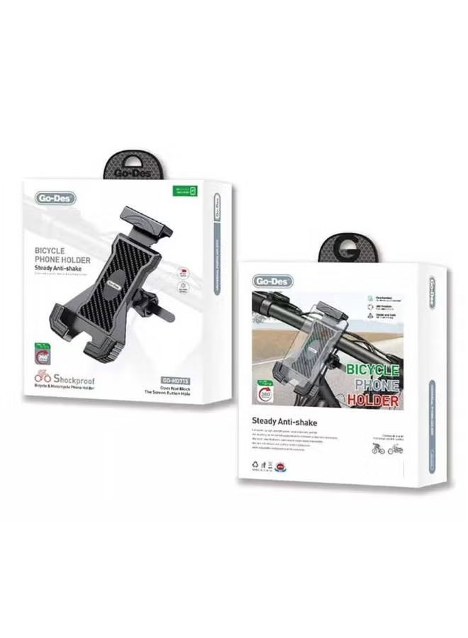 GO-DES GD-HD715 Anti-Shake 360° Adjustable Bike and Motorcycle Phone Holder in Black, Compatible with All Smartphones, Secure Grip, Shockproof Design, Easy Installation, Rotatable for Optimal Viewing Angle, Perfect for Cycling, Motorbiking, Navigation, and Fitness - Image 2