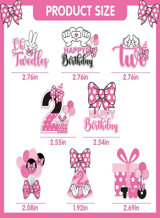 iPartyGo Oh Twodles Cupcake Toppers - 24 Pcs Pink and White Cartoon Mouse Bow Dots Cake Cupcakes Dessert Topper Decor Set 2nd Birthday Party Decorations Supplies Favors for Two Years Old Kids Girls - Image 4